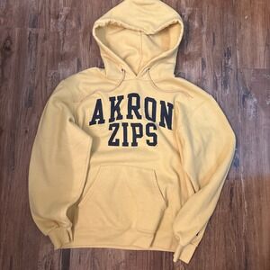 Champion Akron Zips Hoodie Mens Medium Yellow Collegiate Pullover Sweatshirt